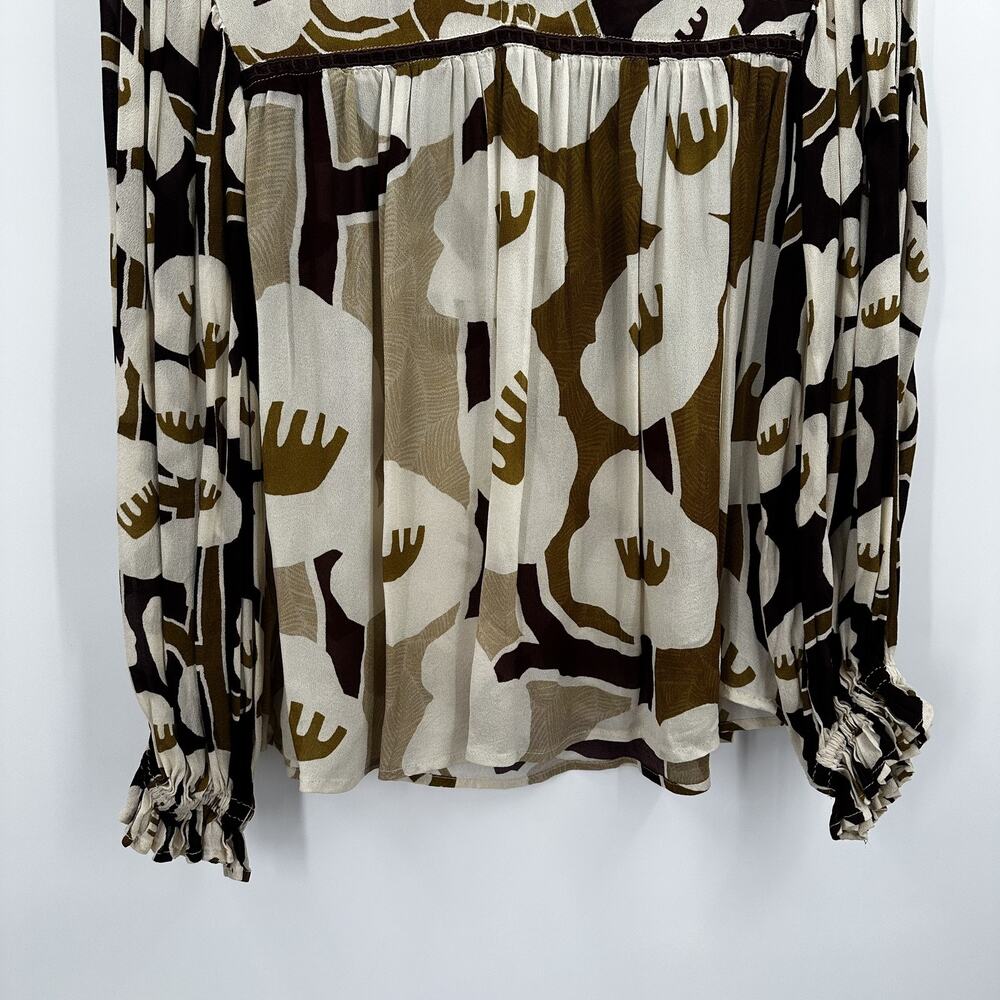 Blank London Blouse Womens XS Brown White Floral Long Sleeve Boho Top Neutral - Picture 6 of 14